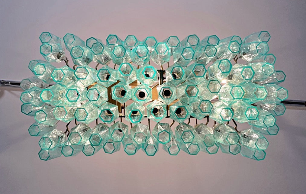 Murano Chandelier – 84 Turquoise Poliedri Glass – detail 1 – Murano Classics
