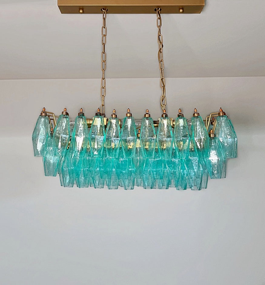 Murano Chandelier – 84 Turquoise Poliedri Glass – Murano Classics