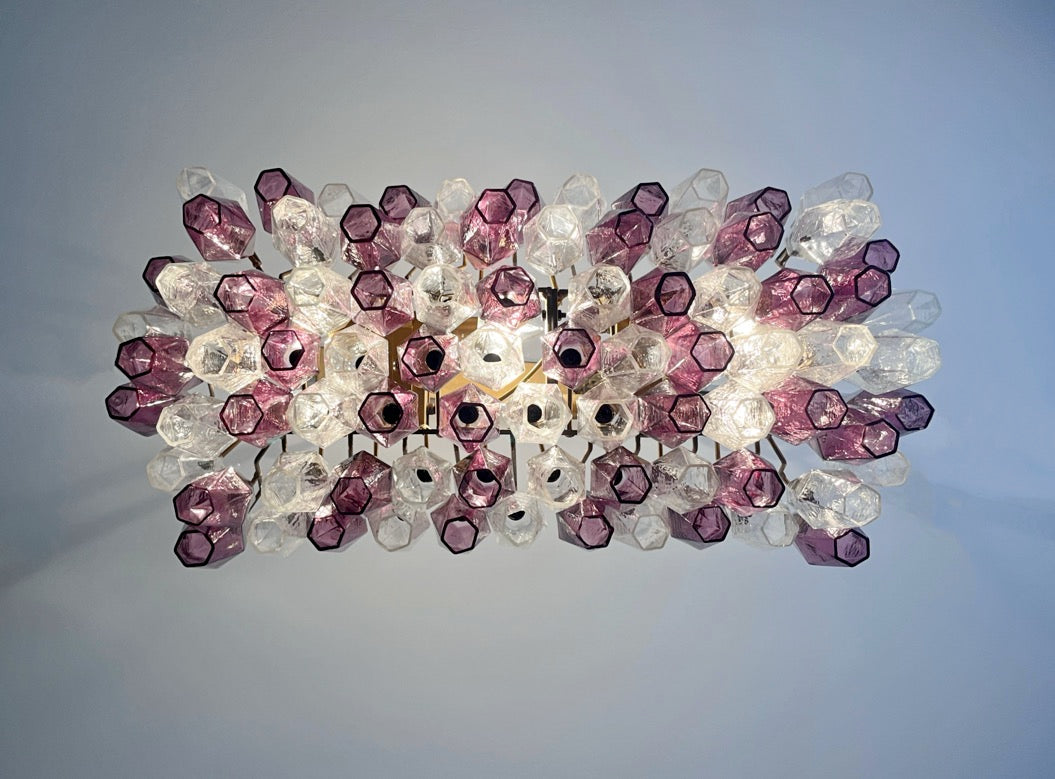 Murano Chandelier – 84 Clear Purple Poliedri Glass – detail 1 – Murano Classics