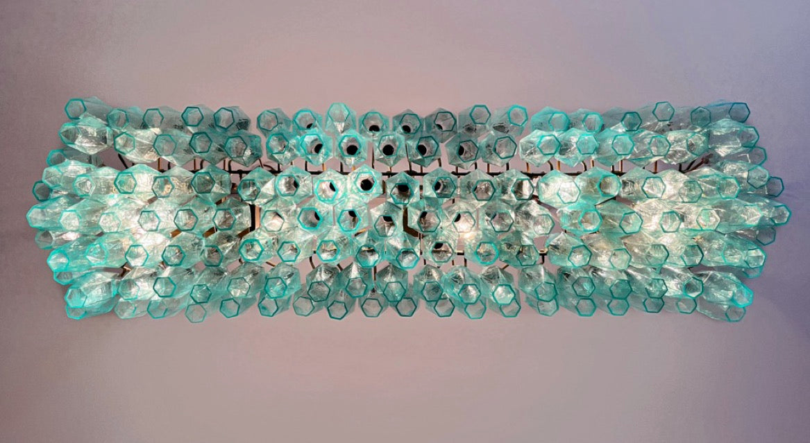 Murano Chandelier – 140 Turquoise Poliedri Glass – detail 1 – Murano Classics