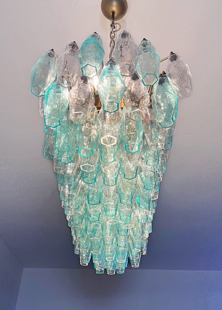 Lampadario Murano – 138 Vetri Poliedri Turchesi Trasparenti – dettaglio 2 – Murano Classics