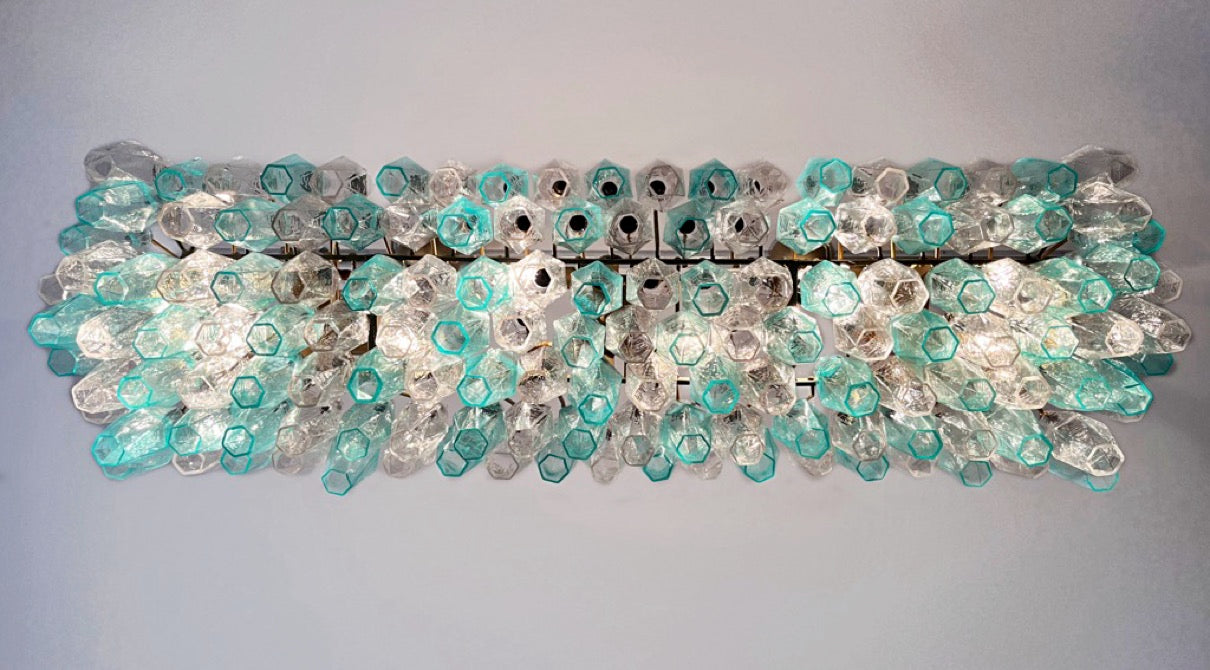 Murano Chandelier – 138 Clear Turquoise Poliedri Glass – detail 1 – Murano Classics