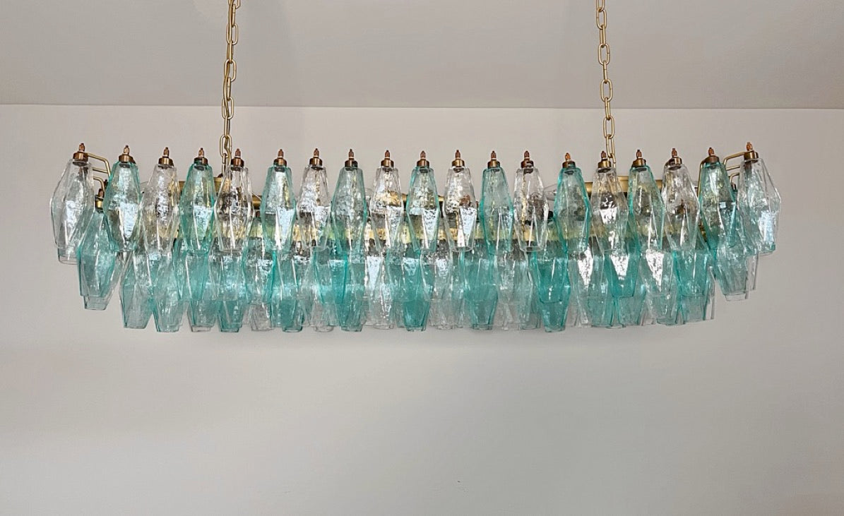 Murano Chandelier – 138 Clear Turquoise Poliedri Glass – Murano Classics