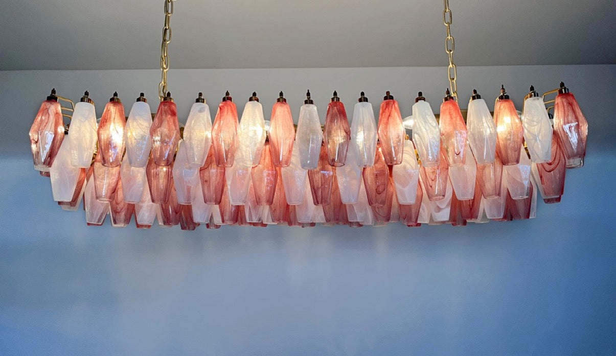 Lampadario Murano – 138 Vetri Poliedri Alabastro Rosa Bianco – dettaglio 8 – Murano Classics