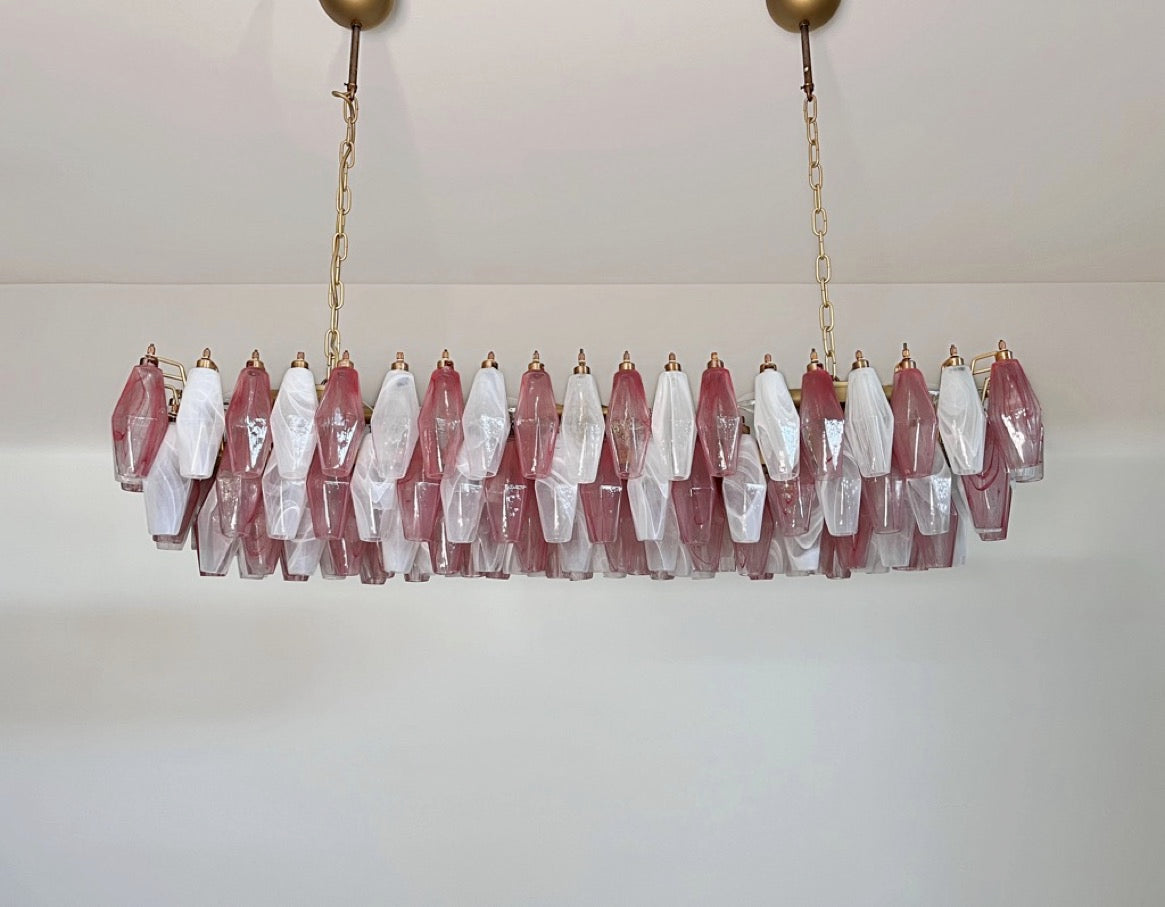 Murano Chandelier – 138 Pink White Alabaster Poliedri Glass – Murano Classics