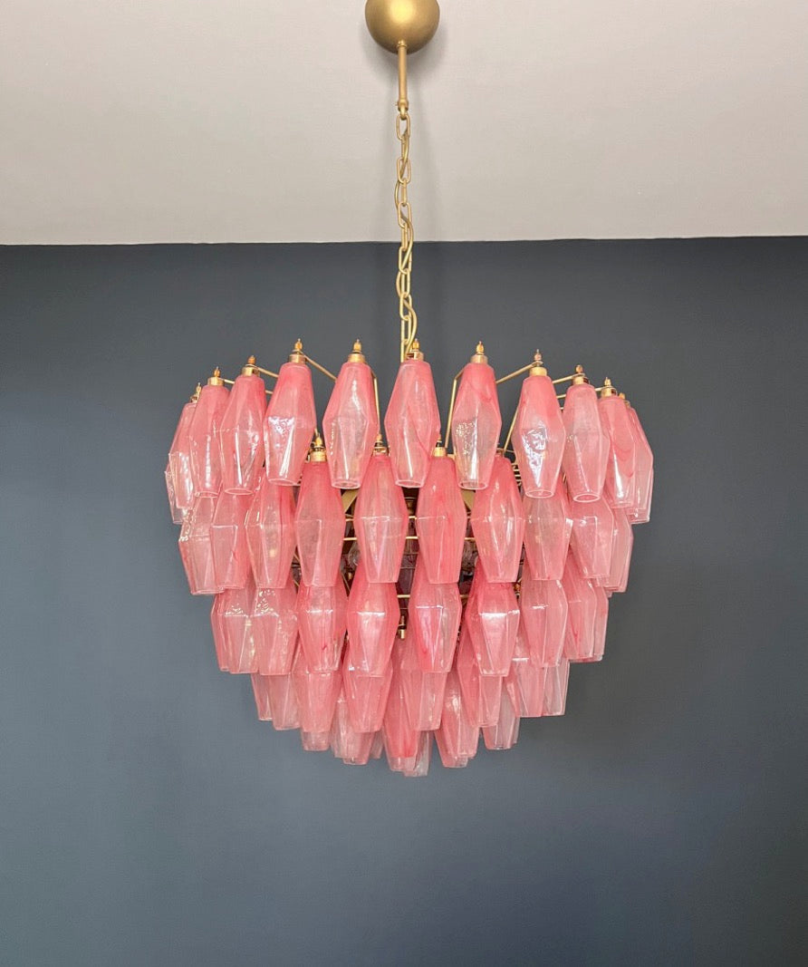 Murano Chandelier – 111 Pink Alabaster Poliedri Glass – Murano Classics