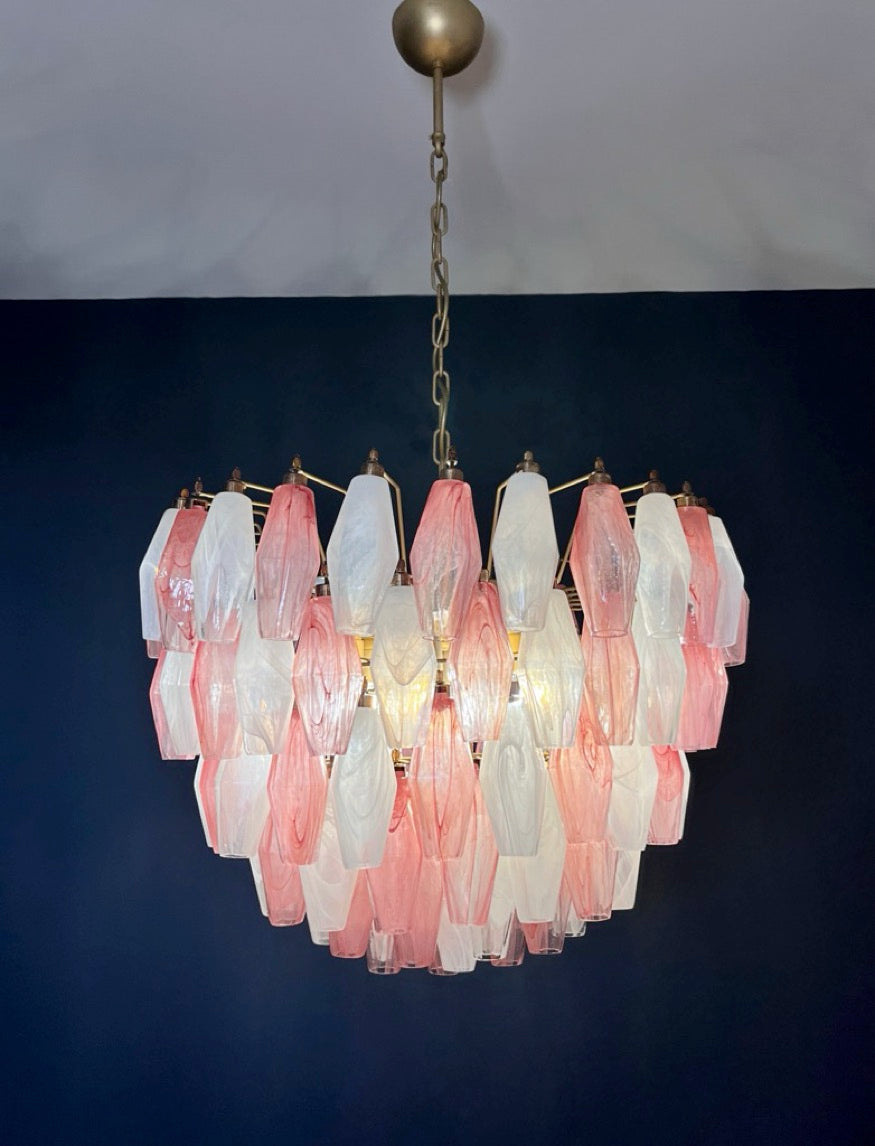 Murano Kroonluchter – 111 Meerkleurig Roze Wit Alabaster Poliedriglas – detail 7 – Murano Classics