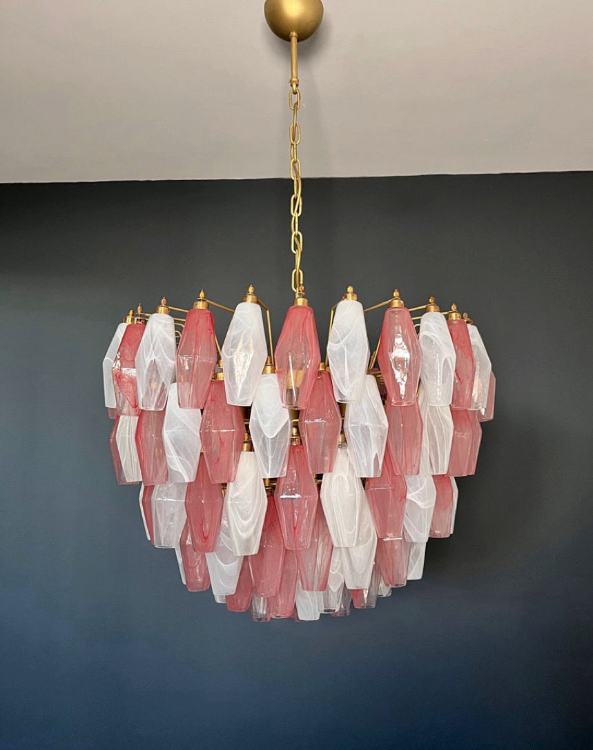 Murano Chandelier – 111 Multicolour Pink White Alabaster Poliedri Glass – Murano Classics