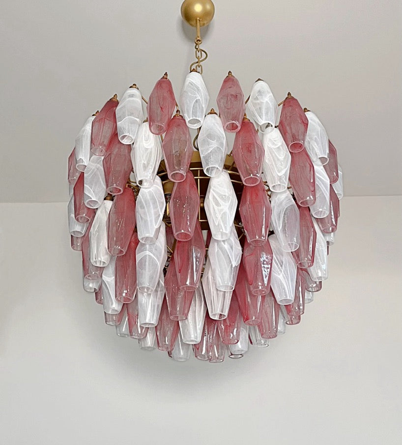 Murano Kroonluchter – 111 Meerkleurig Roze Wit Alabaster Poliedriglas – detail 10 – Murano Classics