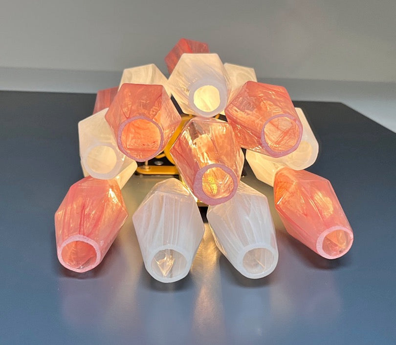Lampadario Murano – 17 Vetri Poliedri Alabastro Rosa Bianco – dettaglio 1 – Murano Classics
