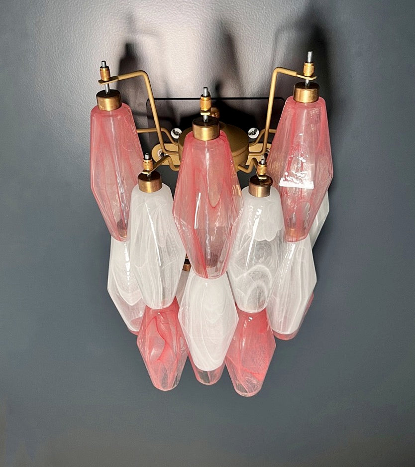 Lampadario Murano – 17 Vetri Poliedri Alabastro Rosa Bianco – dettaglio 8 – Murano Classics