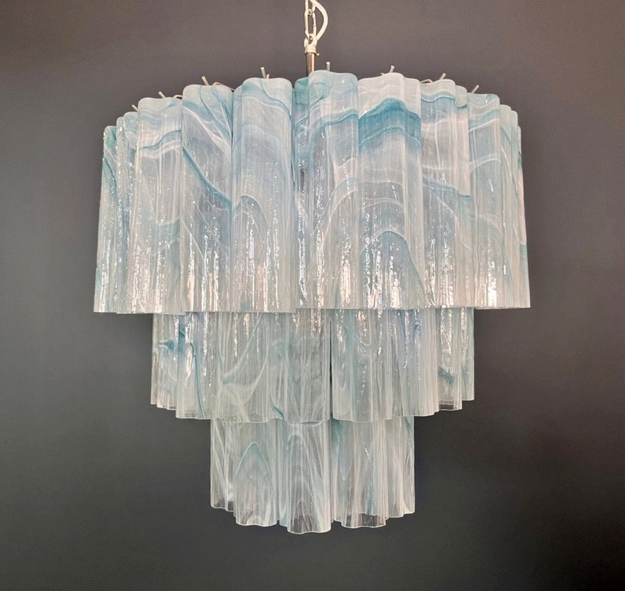 Murano Lysekrone | 52 Blå Alabaster Rørglass