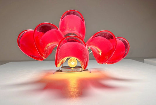 Murano Vegglampe | Røde Lattimo Konglebladglass | 1 par