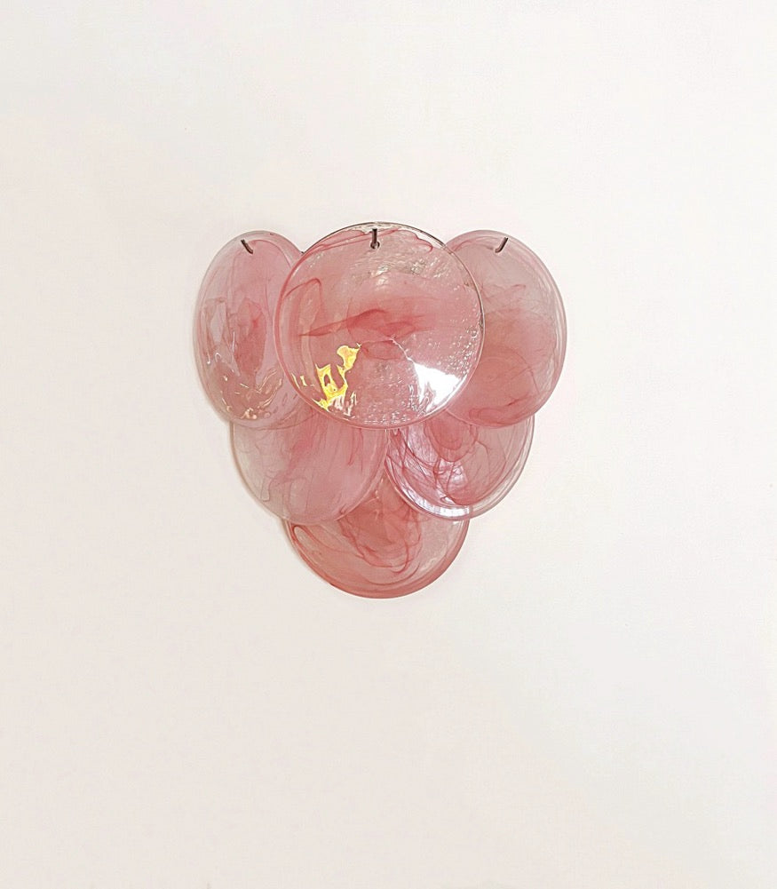Murano Wall Lamp – 6 Pink Alabaster Disc Glass – Set of 2 – Murano Classics