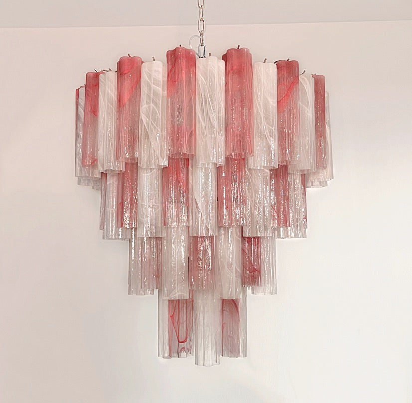Murano Lysekrone – 80 Rosa og Hvite Alabaster Glassrør – Murano Classics