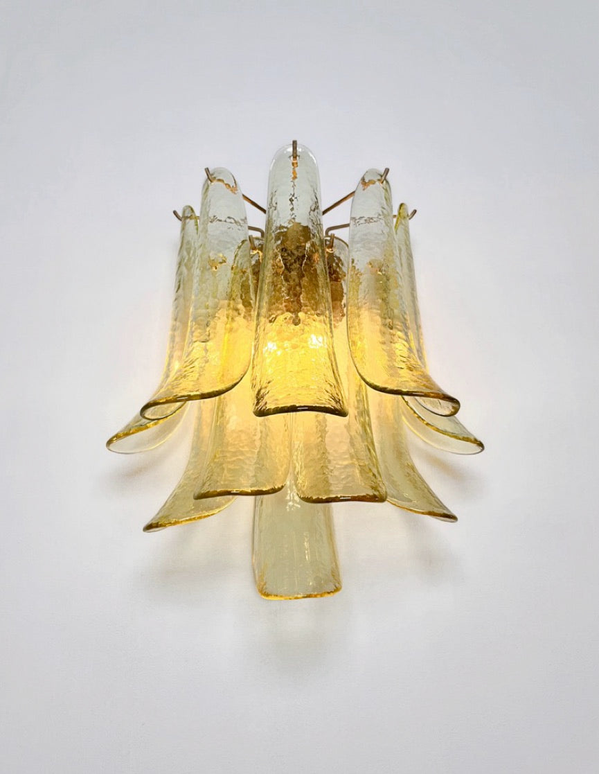 Murano Wandlampe – 10 Grün-Gold Blütenblattglas – 2er-Set – Detail 4 – Murano Classics