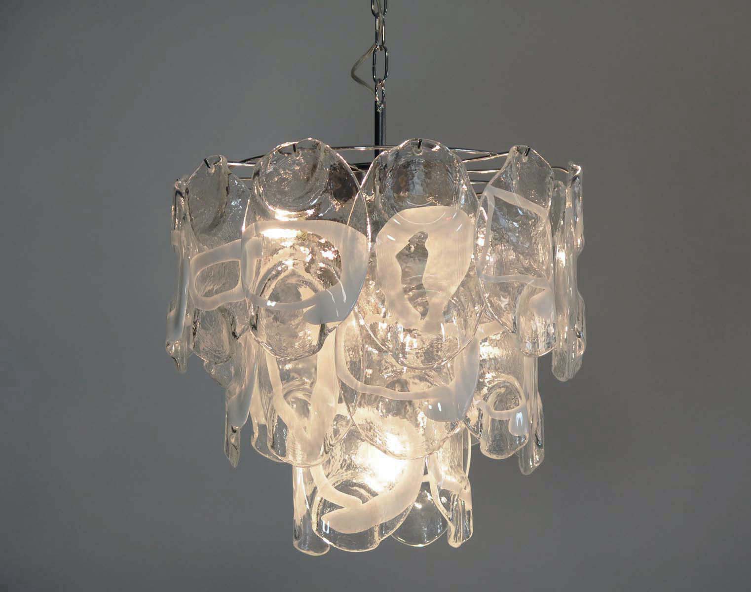 Murano Chandelier – 23 Clear White Crostoli Glass – detail 11 – Murano Classics