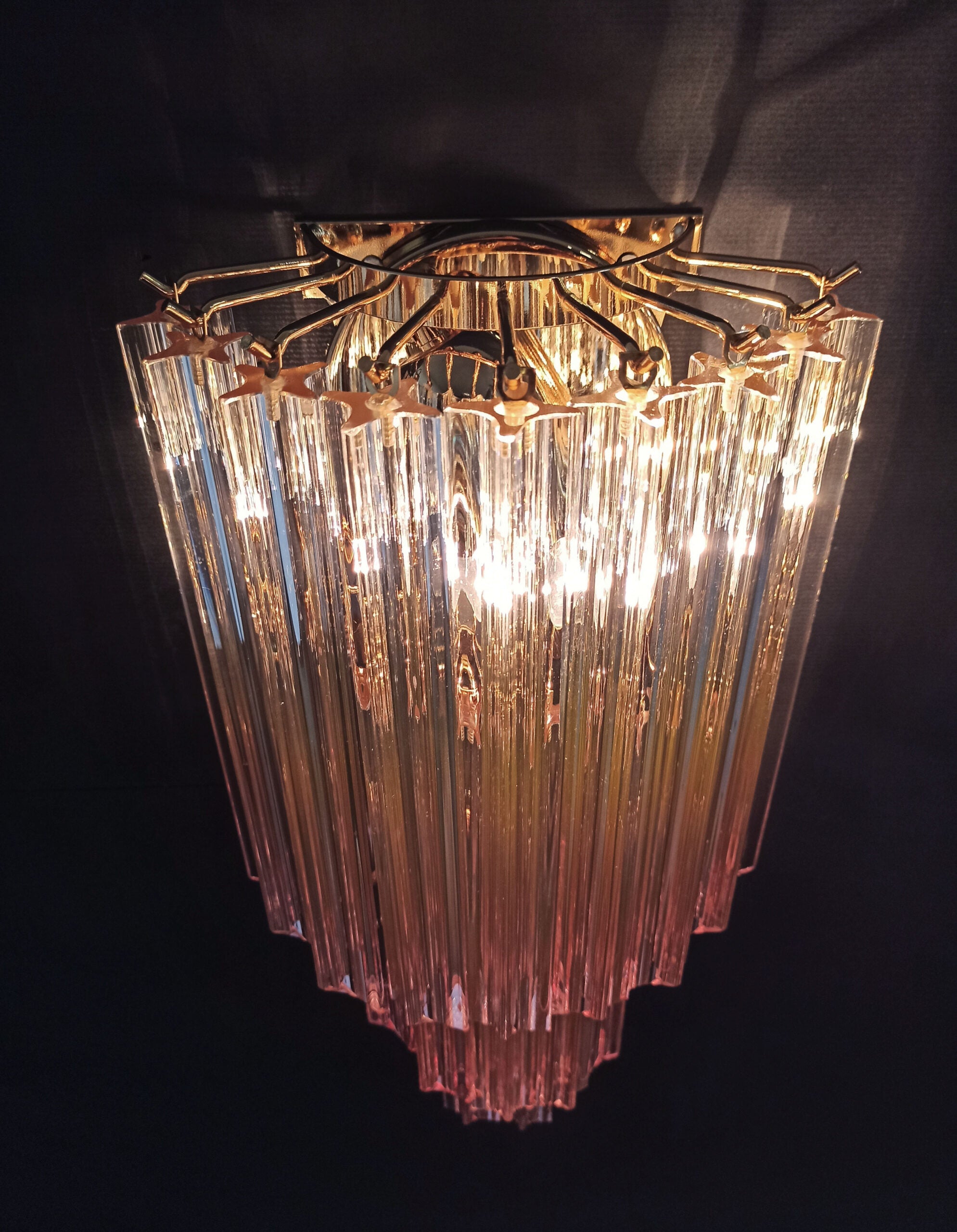 Murano Vegglampe | 32 Klare Rosa Prismeglass | 1 par