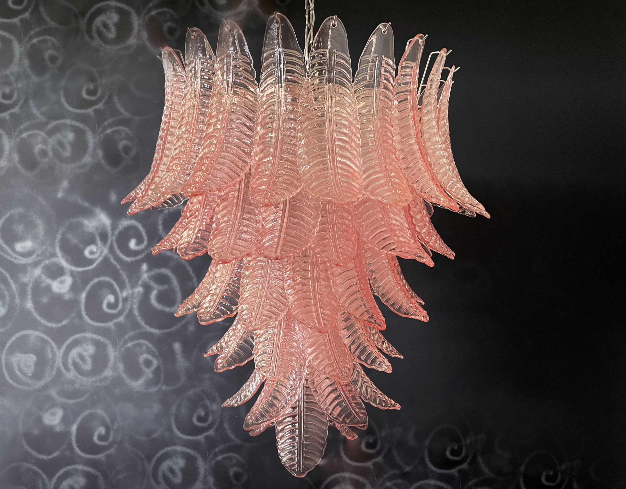 Murano Chandelier – 75 Pink Felci Glass – detail 9 – Murano Classics