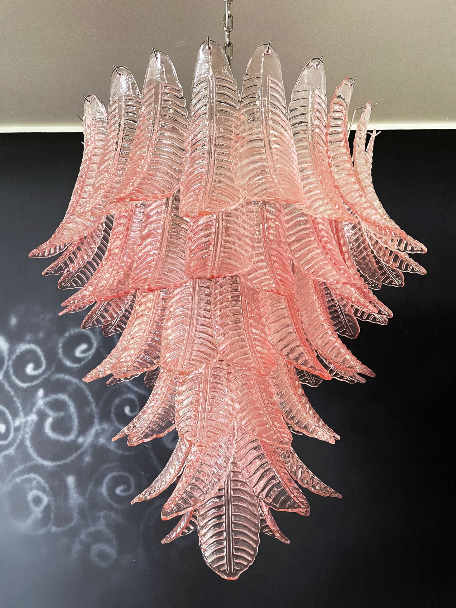 Murano Chandelier – 75 Pink Felci Glass – detail 10 – Murano Classics