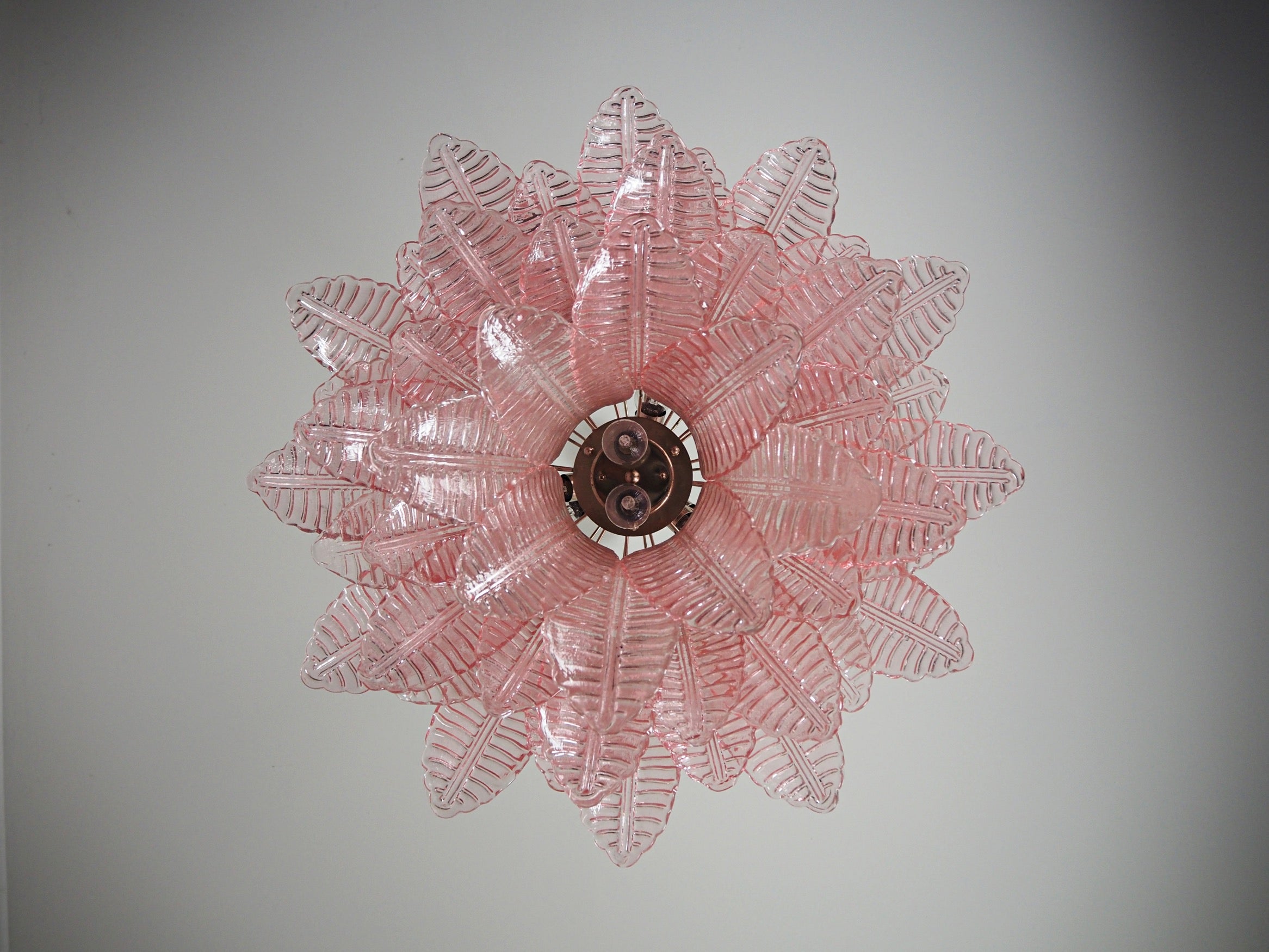 Murano Chandelier – 48 Pink Felci Glass – detail 1 – Murano Classics