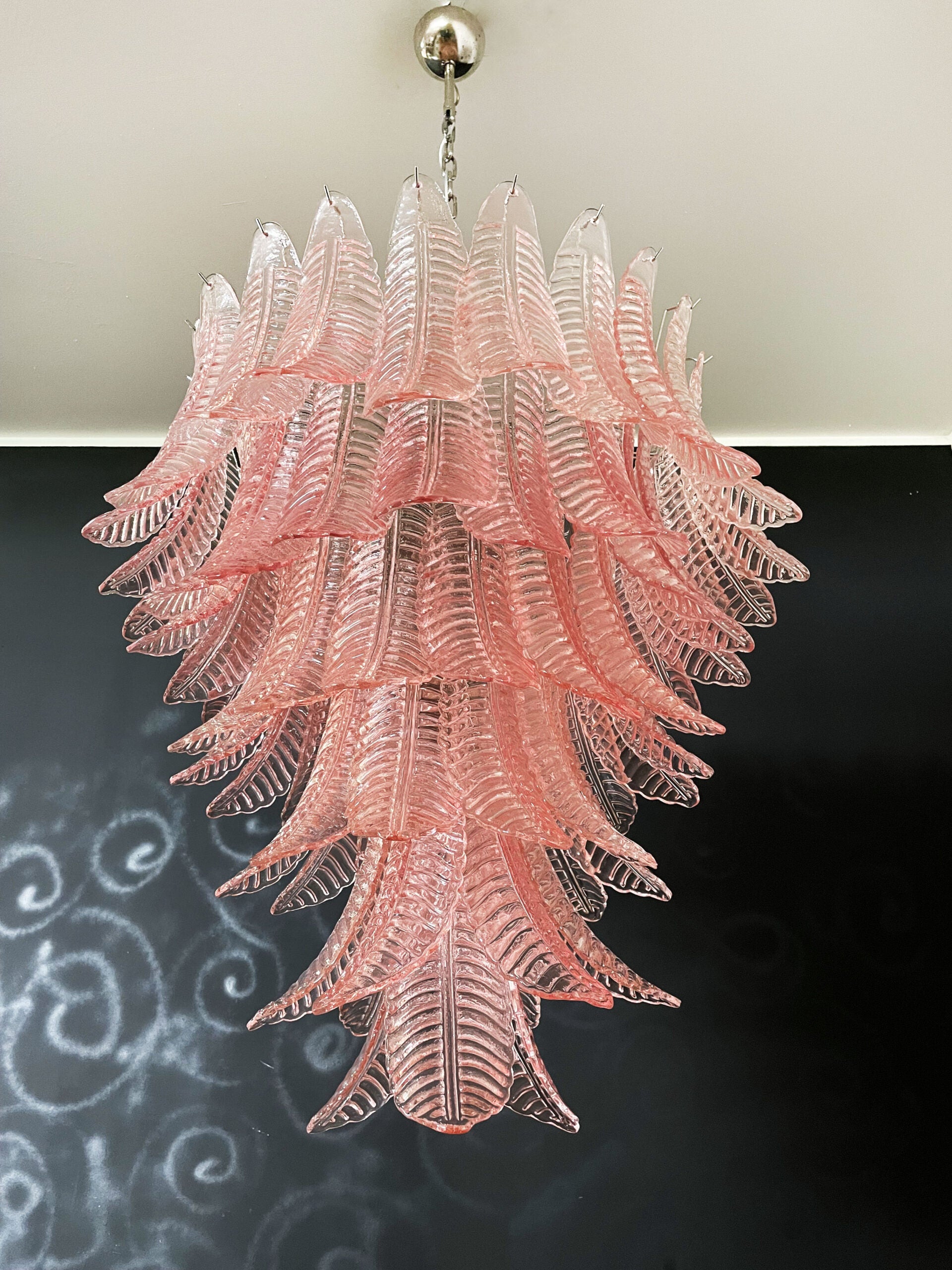 Murano Chandelier – 75 Pink Felci Glass – detail 11 – Murano Classics