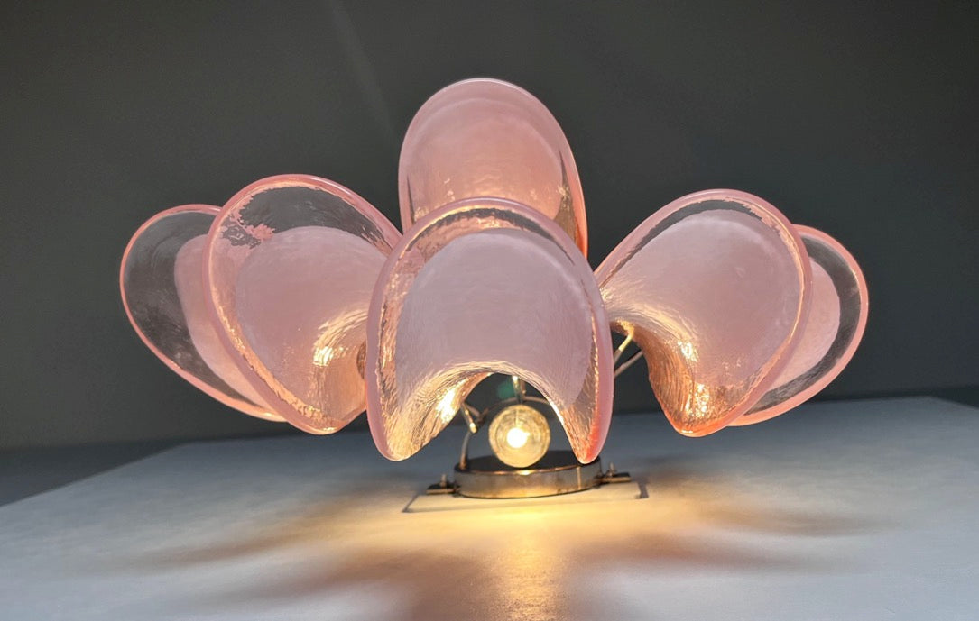 Murano Vegglampe – 6 Rosa Lattimo Konglebladglass – 2 stk – detalj 1 – Murano Classics