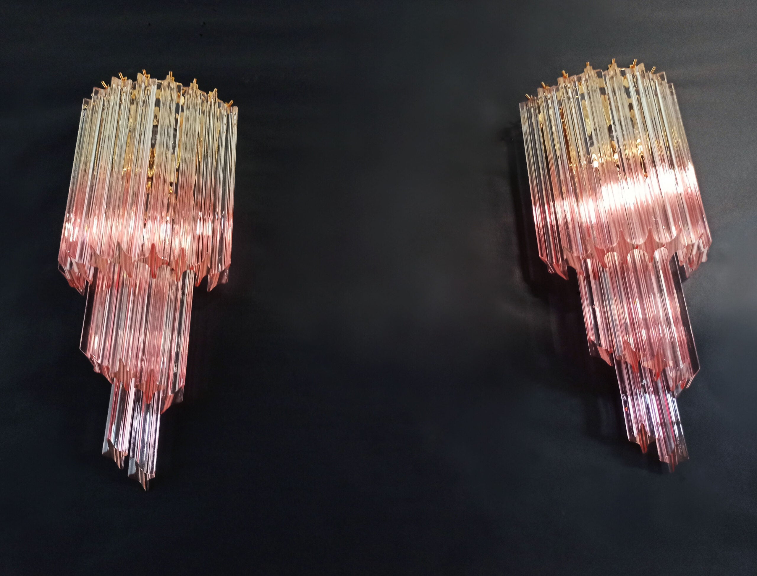Murano Vegglampe | 32 Klare Rosa Prismeglass | 1 par