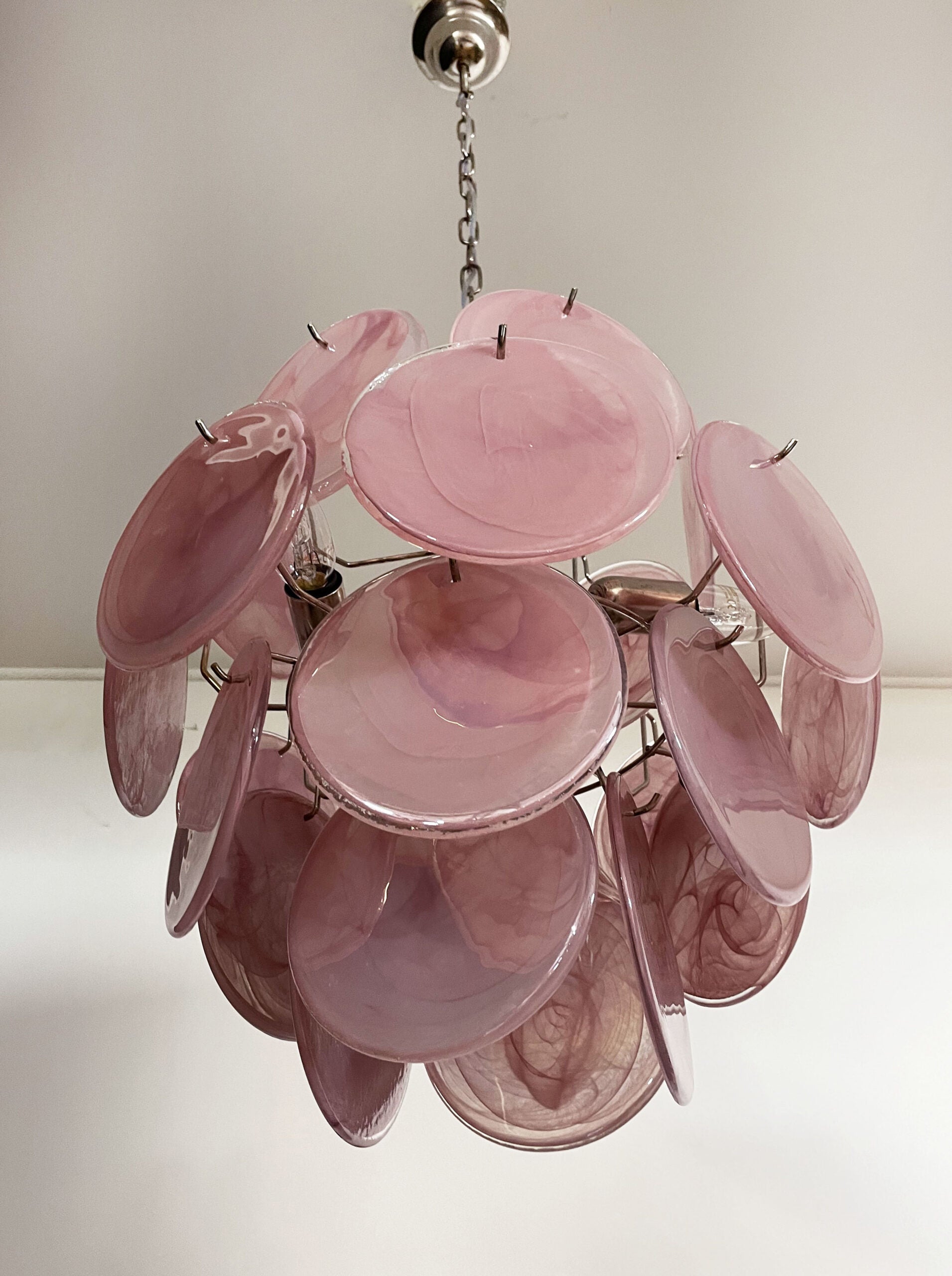Murano Chandelier – 24 Pink Disc Glass – detail 10 – Murano Classics