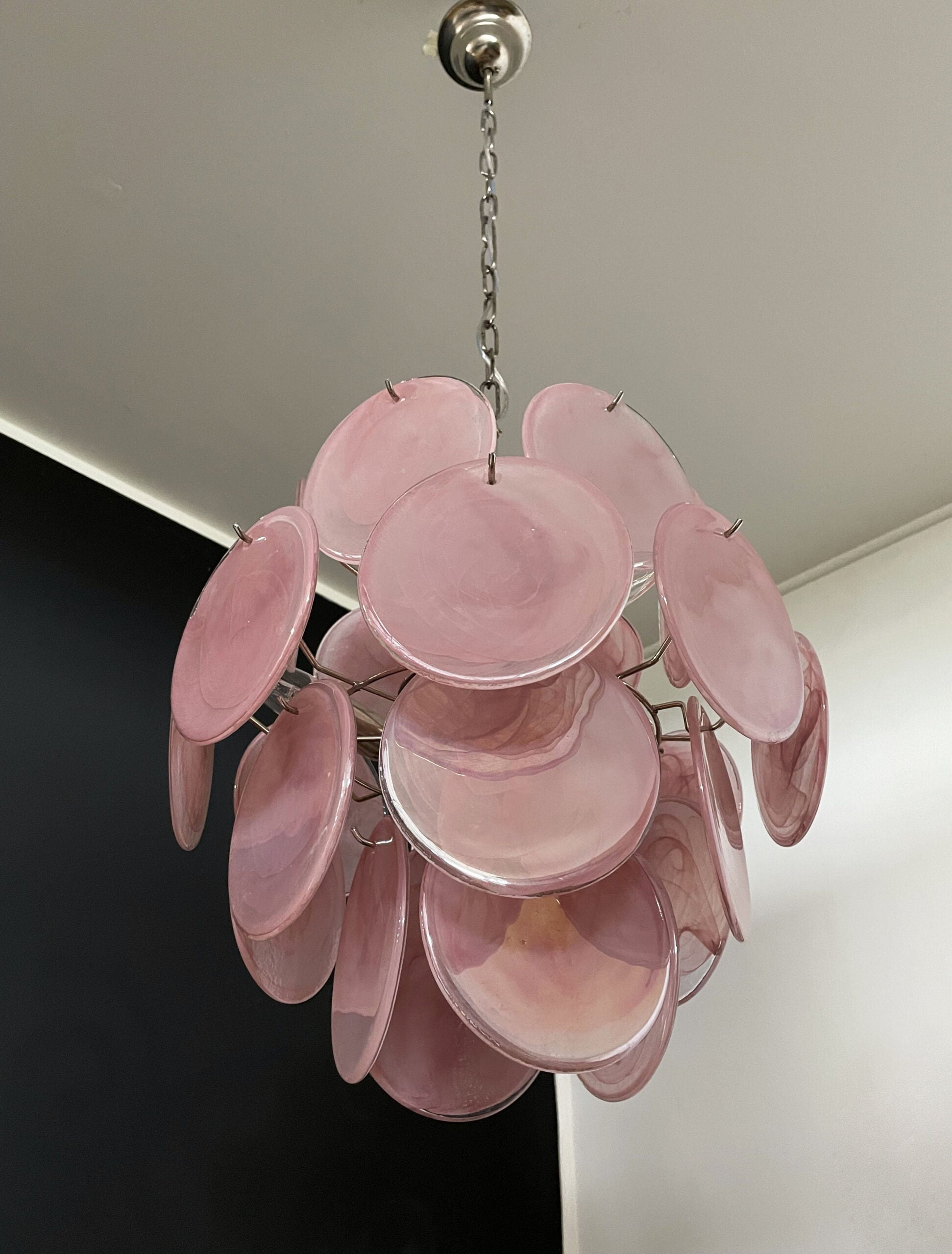 Murano Chandelier – 24 Pink Disc Glass – detail 9 – Murano Classics