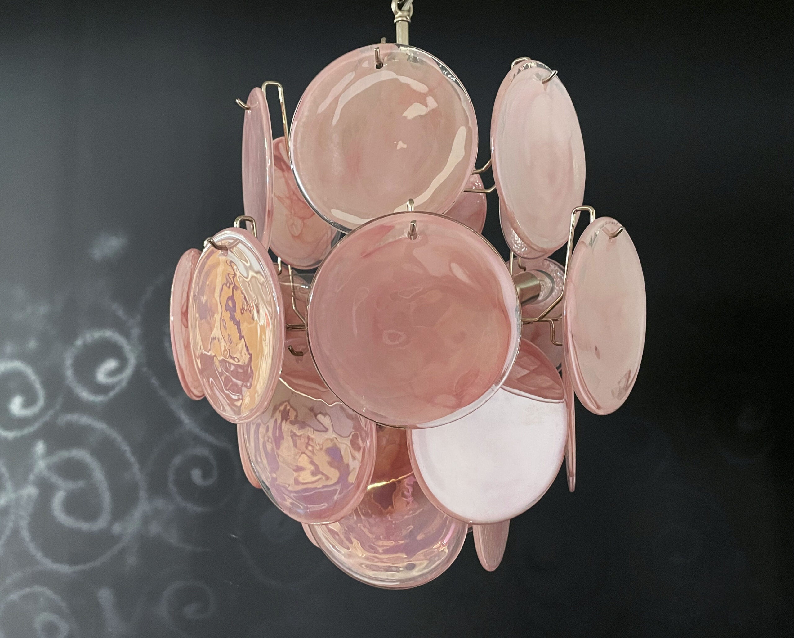 Murano Chandelier – 24 Pink Disc Glass – detail 6 – Murano Classics