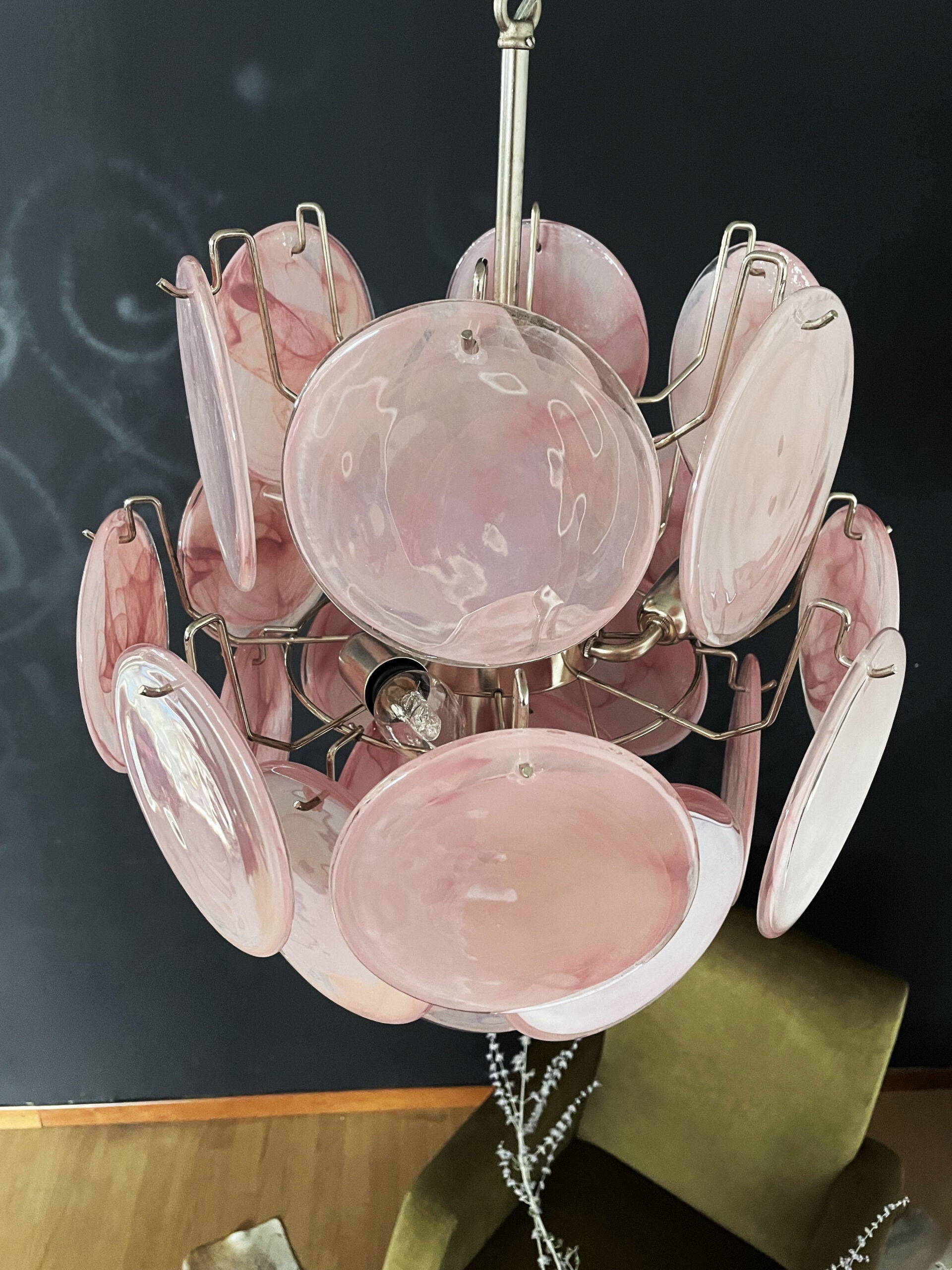 Murano Chandelier – 24 Pink Disc Glass – detail 4 – Murano Classics