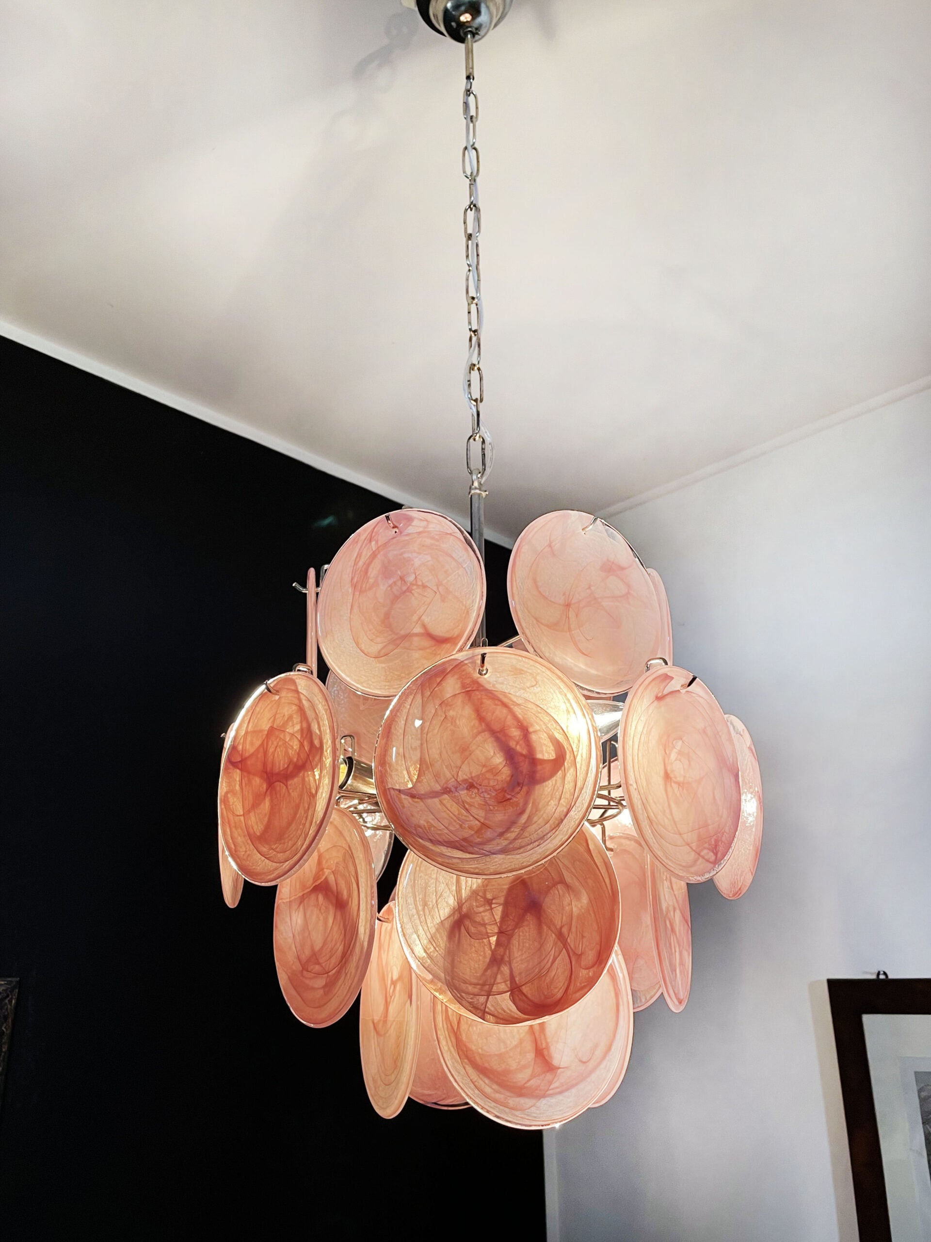 Murano Chandelier – 24 Pink Disc Glass – detail 11 – Murano Classics