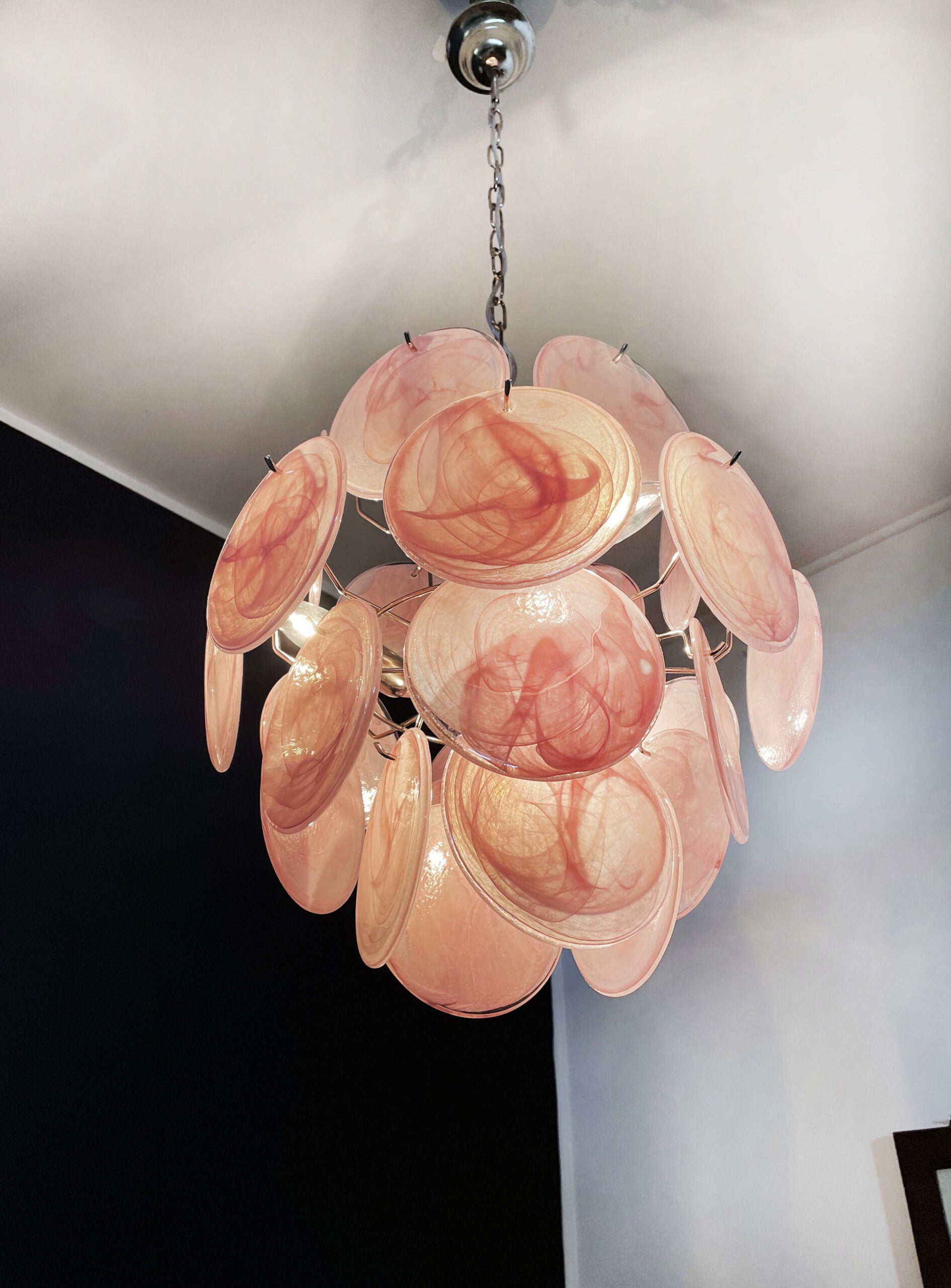Murano Chandelier – 24 Pink Disc Glass – detail 5 – Murano Classics