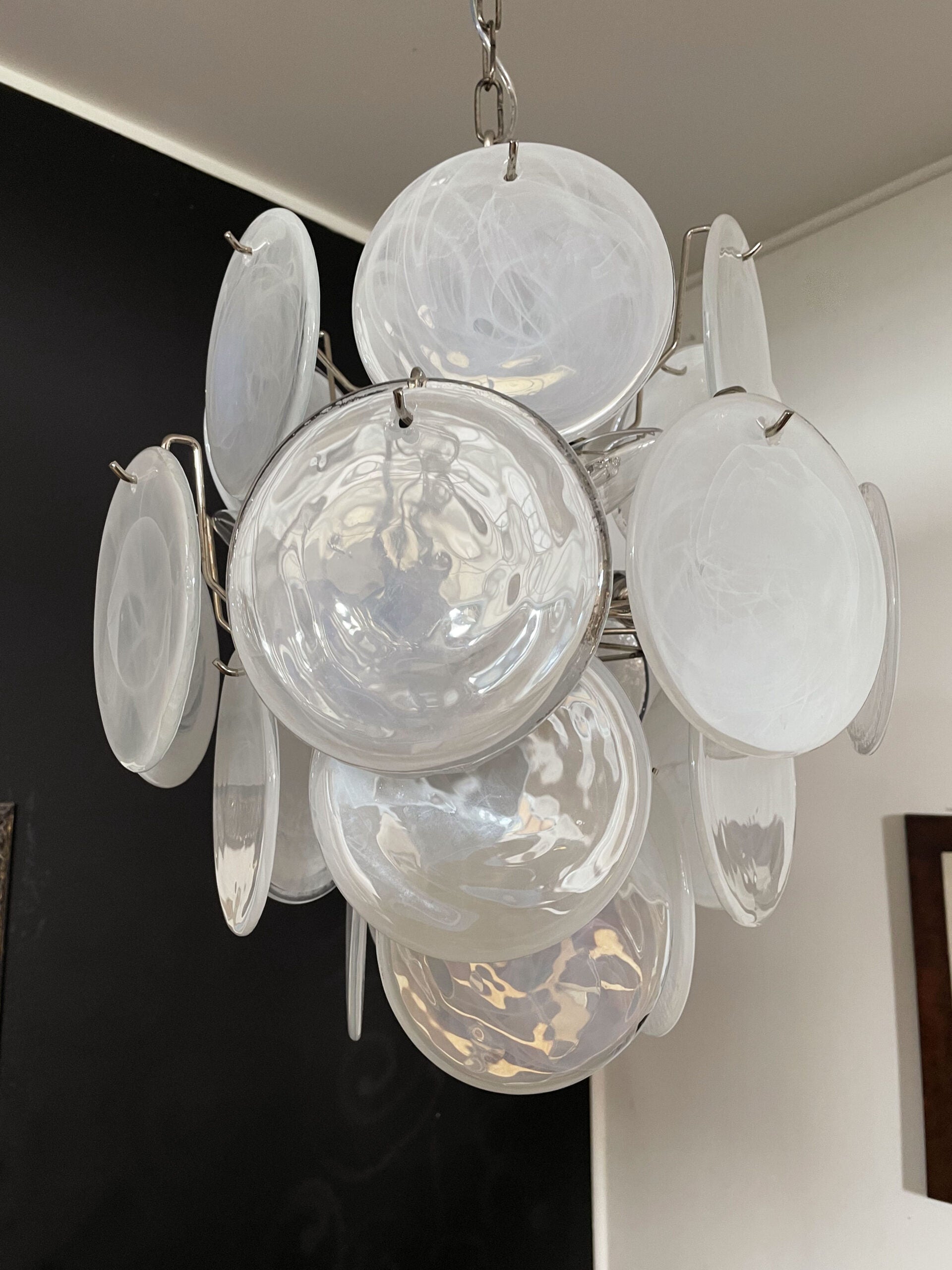 Murano Chandelier – 24 White Disc Glass – detail 9 – Murano Classics
