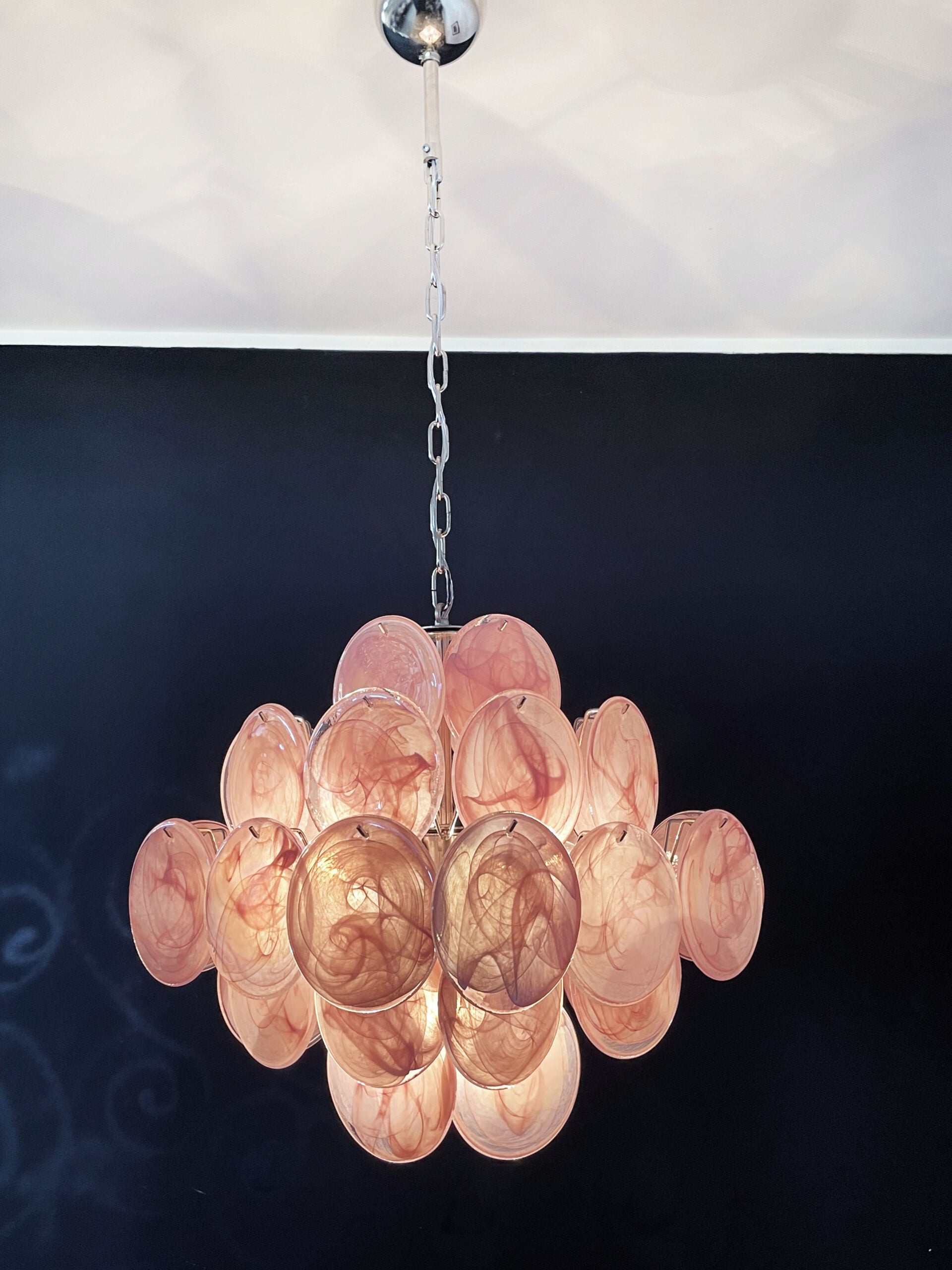 Murano Chandelier – 36 Pink Disc Glass – detail 3 – Murano Classics