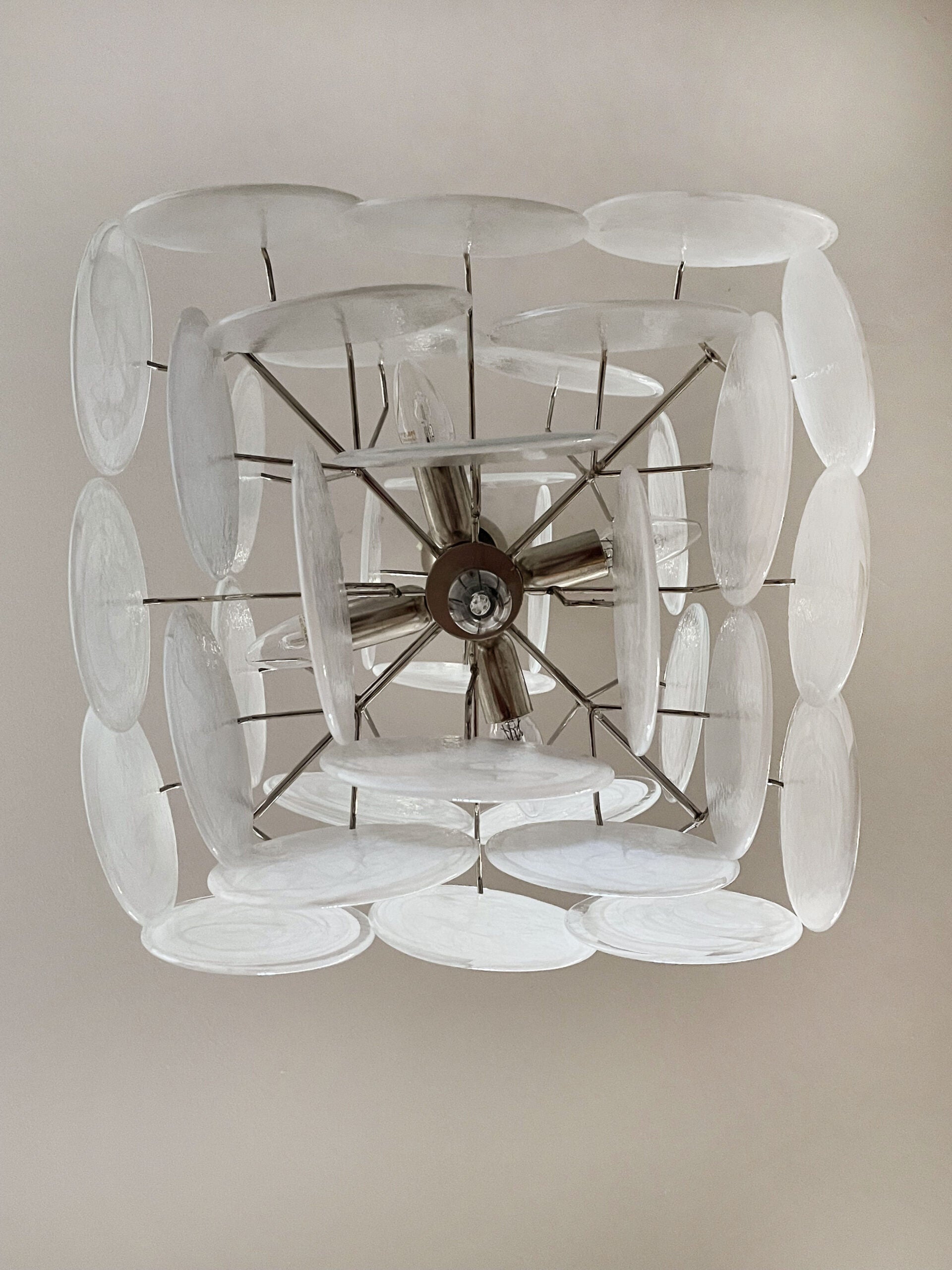 Murano Chandelier – 36 White Disc Glass – detail 6 – Murano Classics
