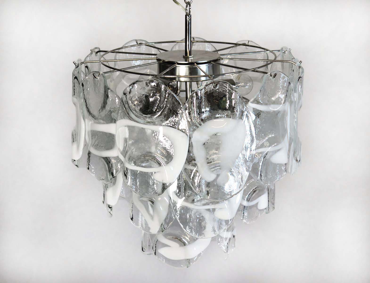 Murano Chandelier – 23 Clear White Crostoli Glass – detail 2 – Murano Classics