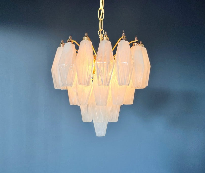 Murano Kroonluchter – 32 Witte Alabaster Poliedriglas – detail 7 – Murano Classics