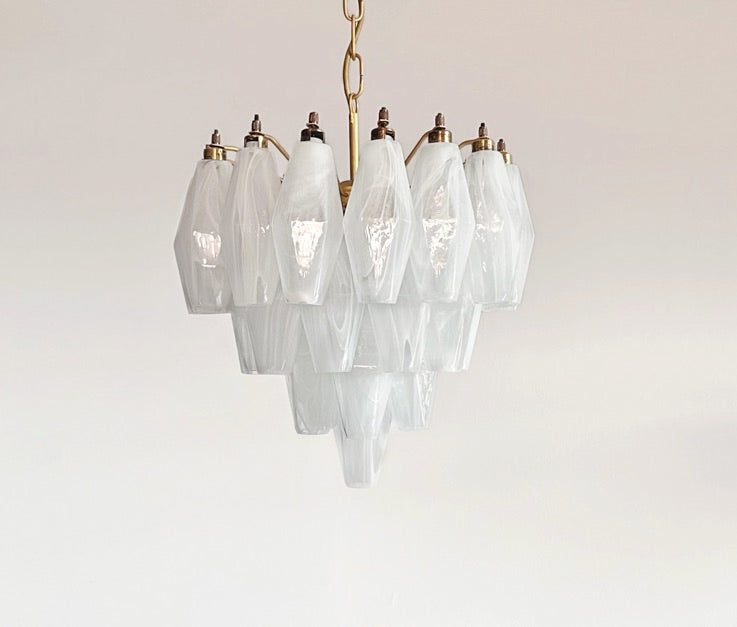Murano Kroonluchter – 32 Witte Alabaster Poliedriglas – detail 9 – Murano Classics