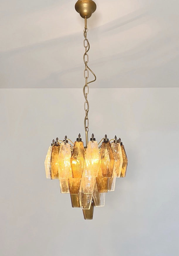 Lampadario Murano – 32 Vetri Poliedri Trasparenti Affumicati – dettaglio 3 – Murano Classics