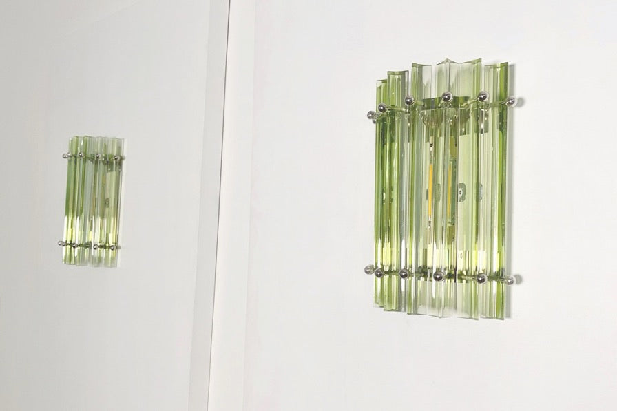 Murano Vegglampe | 7 Grønne Prismeglass | 1 par