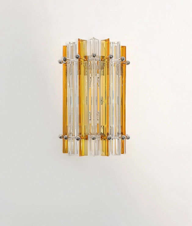 Murano Vegglampe | 7 Klare Gule Prismeglass | 1 par