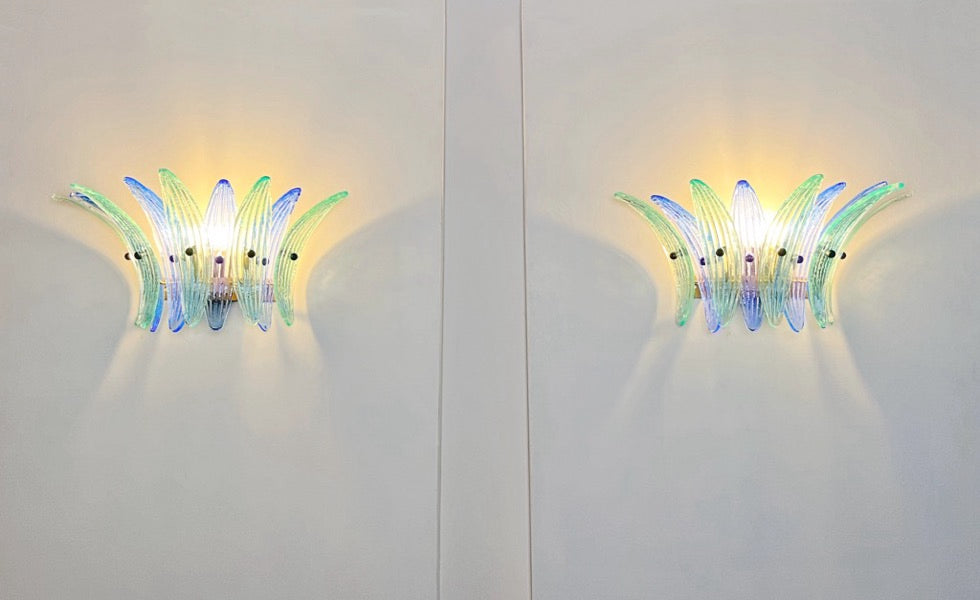 Murano Wall Lamp – 9 Blue Turquoise Palmette Glass – Set of 2 – detail 6 – Murano Classics