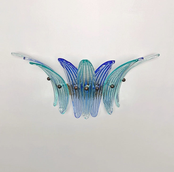 Murano Wall Lamp – 9 Blue Turquoise Palmette Glass – Set of 2 – detail 7 – Murano Classics