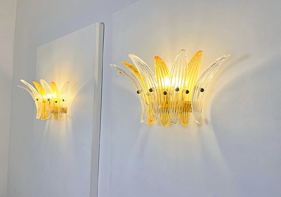 Murano Wall Lamp – 9 Clear Yellow Palmette Glass – Set of 2 – detail 7 – Murano Classics