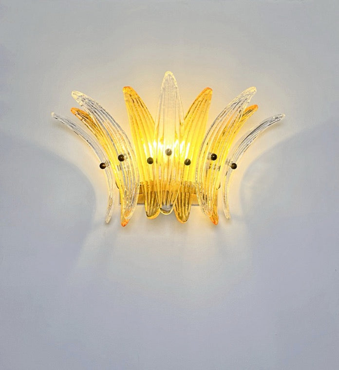 Murano Wall Lamp – 9 Clear Yellow Palmette Glass – Set of 2 – detail 4 – Murano Classics