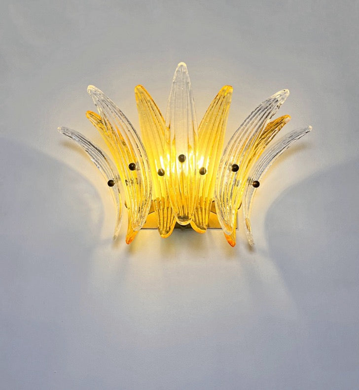 Murano Wall Lamp – 9 Clear Yellow Palmette Glass – Set of 2 – detail 3 – Murano Classics
