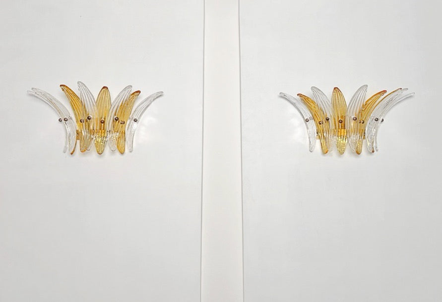 Murano Wall Lamp – 9 Clear Yellow Palmette Glass – Set of 2 – Murano Classics