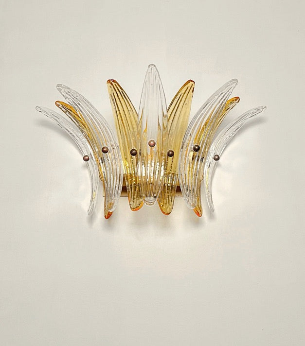 Murano Wall Lamp – 9 Clear Yellow Palmette Glass – Set of 2 – detail 10 – Murano Classics